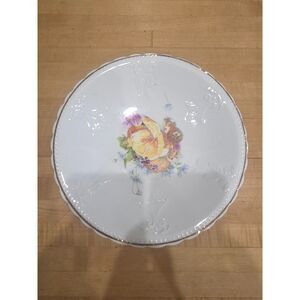 Antique Early 1900s Victoria Austria Porcelain Fruit Bowl Embossed Gold Rim 9 In